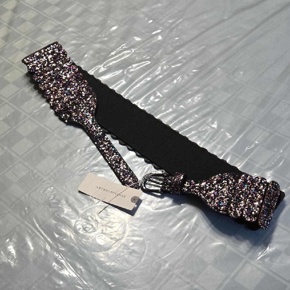 Anthropologie Sparkling Black and Silver Women's Belt Size M